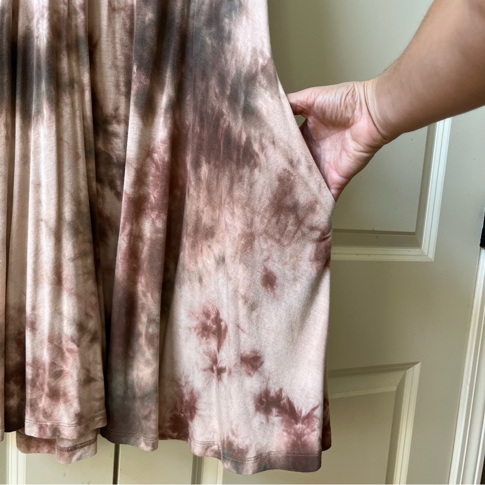 Brown and Cream Tie Dye look Sleeveless A line dress with pockets size Large - Picture 3 of 7